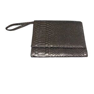 Neiman Marcus Womens Clutch Bag Silver Faux Snakeskin Vegan Leather Casual
